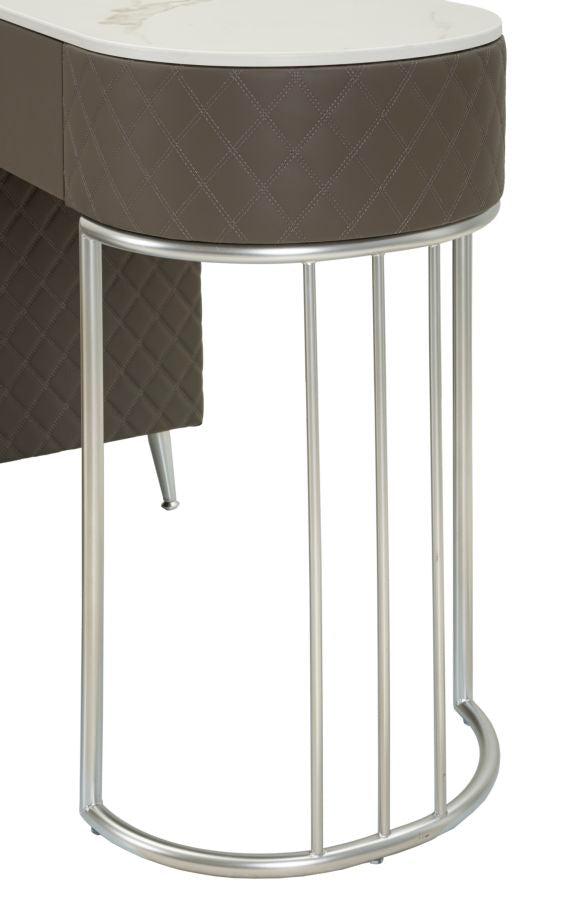 Toeletta sharon grigia c/puff gambe argento cm 120x40x75 (misura puff ø36x39)