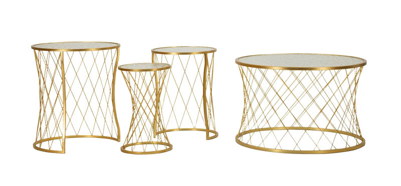Tavolinetti noah gold set 4 pz cm ø 70x45-47x54,5-36x50-28x45