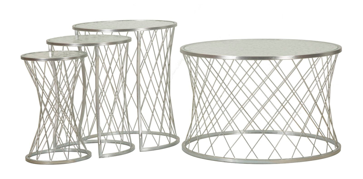 Tavolinetti noah silver set 4 pz cm ø 70x45-47x54,5-36x50-28x45