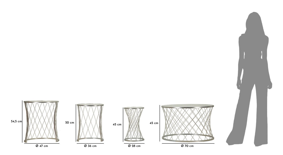 Tavolinetti noah silver set 4 pz cm ø 70x45-47x54,5-36x50-28x45