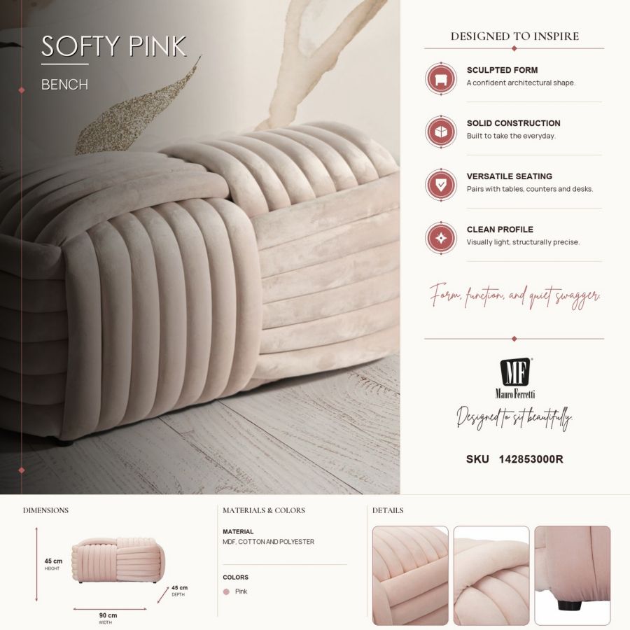 Panca softy rosa cm 90x45x45