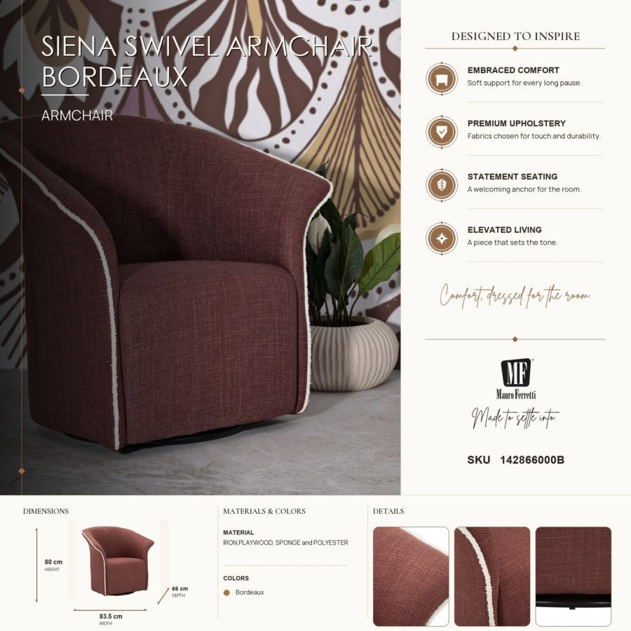 Poltrona girevole siena bordeaux cm 83,5x66x80 (seduta altezza cm 42)
