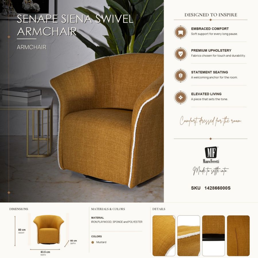 Poltrona girevole siena senape cm 83,5x66x80 (seduta altezza cm 42)