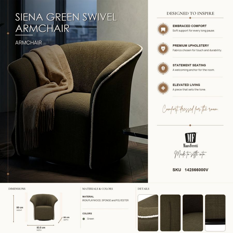 Poltrona girevole siena verde cm 83,5x66x80 (seduta altezza cm 42)