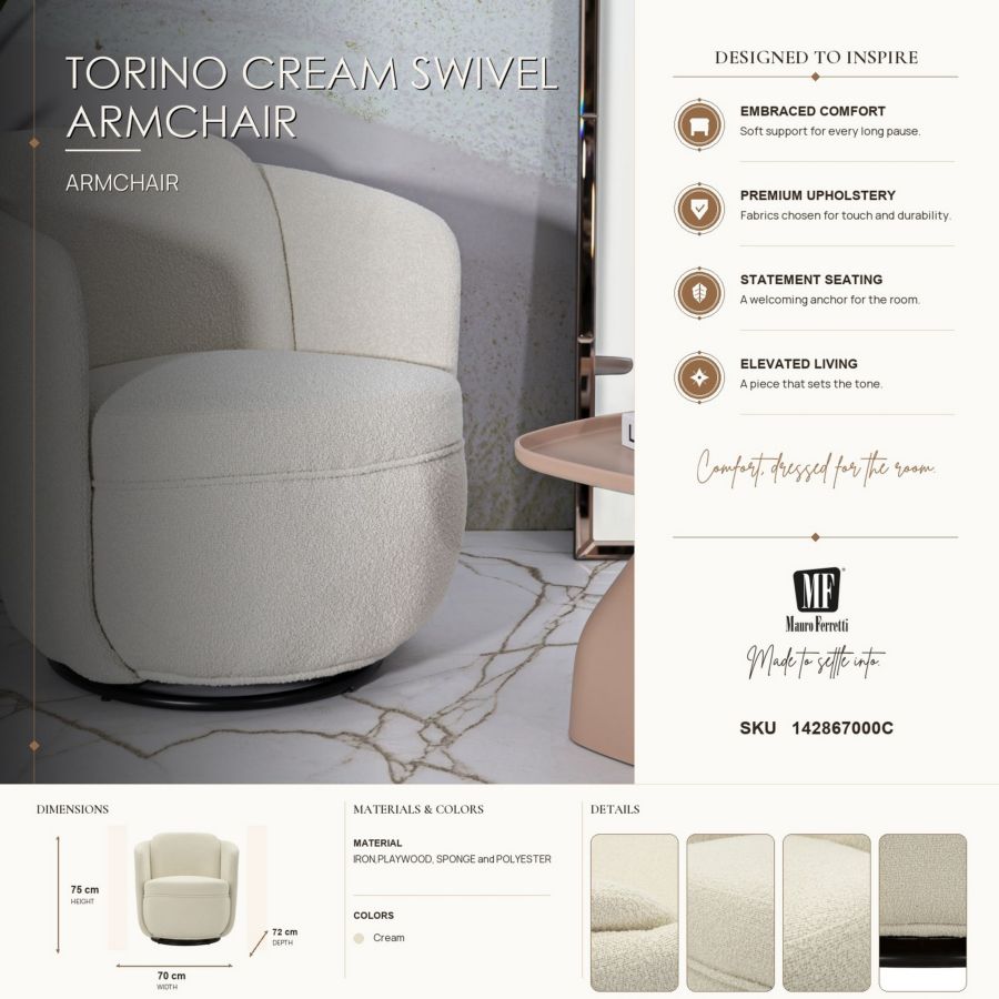 Poltrona girevole torino crema cm 70x72x75 (altezza seduta cm 44,5)