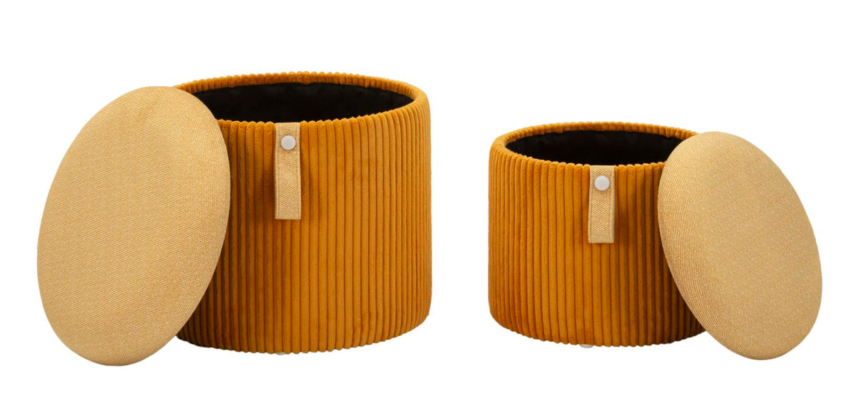 Puff c/contenitore bolzano senape set 2 pz cm ø 38x38-32x28