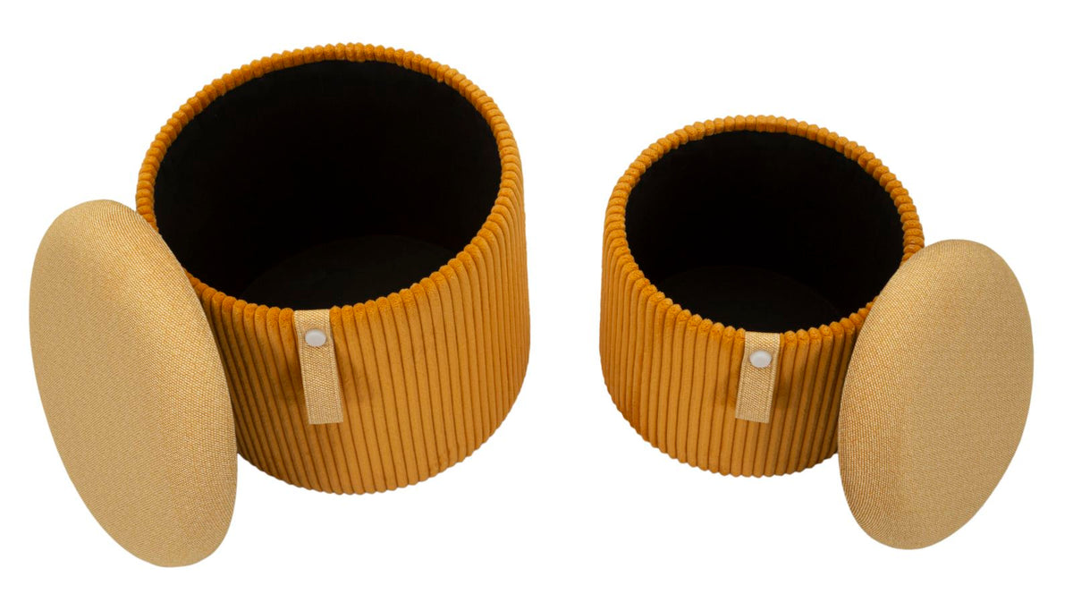 Puff c/contenitore bolzano senape set 2 pz cm ø 38x38-32x28