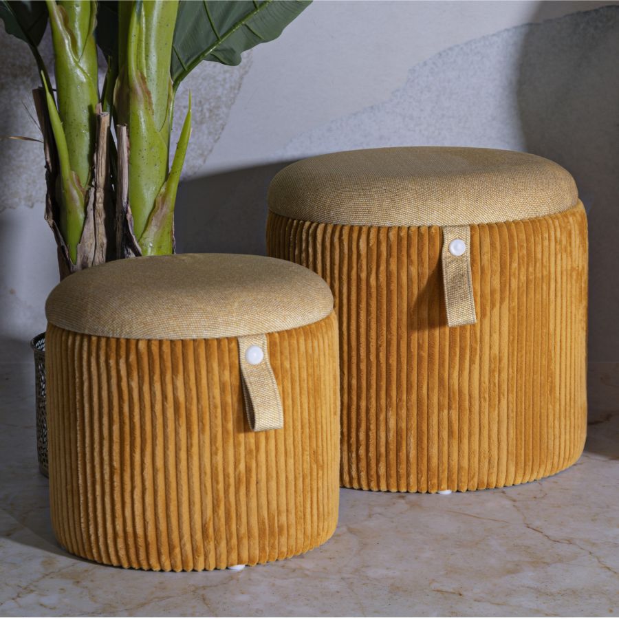 Puff c/contenitore bolzano senape set 2 pz cm ø 38x38-32x28