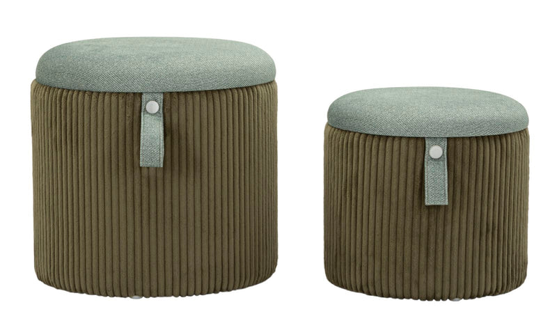Puff c/contenitore bolzano verde set 2 pz cm ø 38x38-32x28