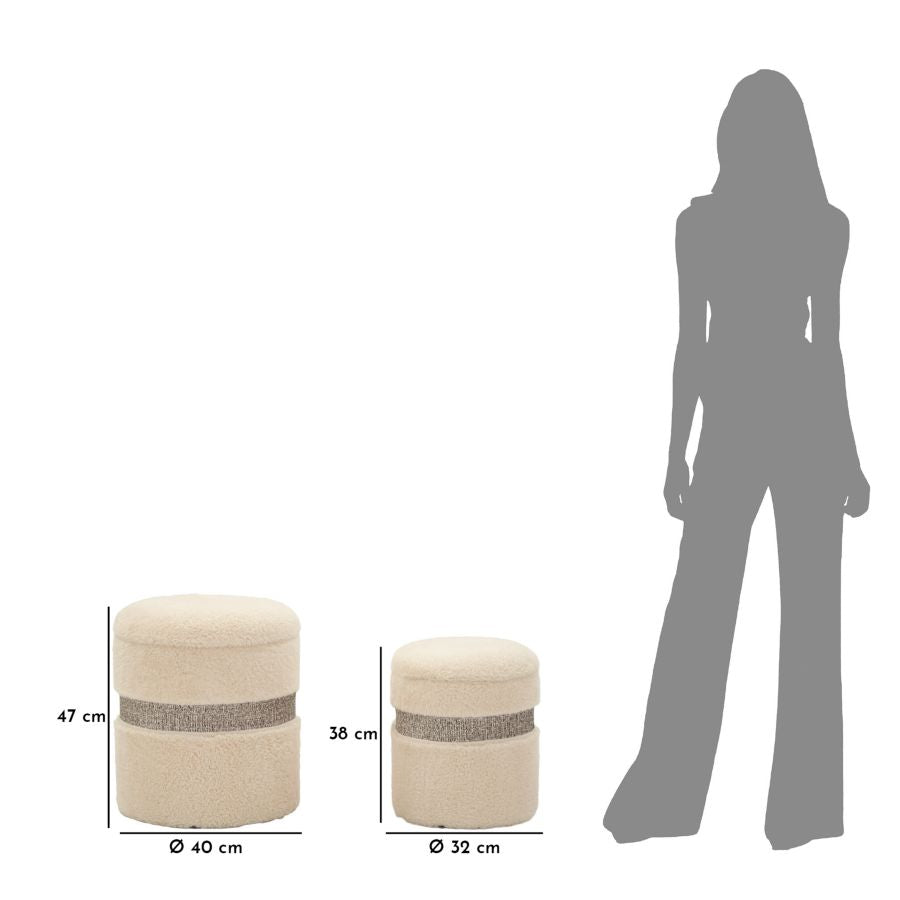 Puff c/contenitore saint-moritz crema set 2 pz cm ø 40x47-32x38