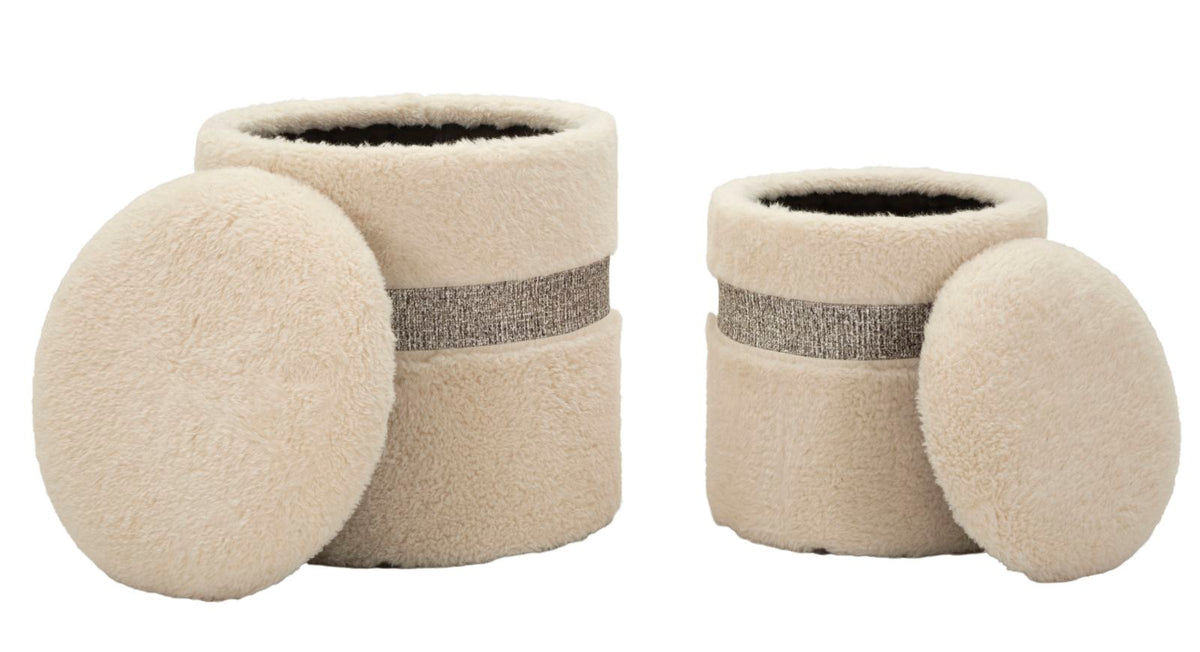 Puff c/contenitore saint-moritz crema set 2 pz cm ø 40x47-32x38