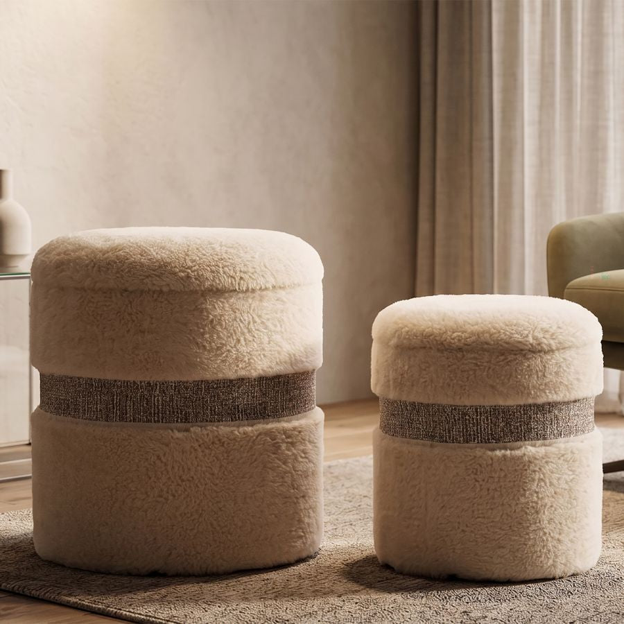 Puff c/contenitore saint-moritz crema set 2 pz cm ø 40x47-32x38