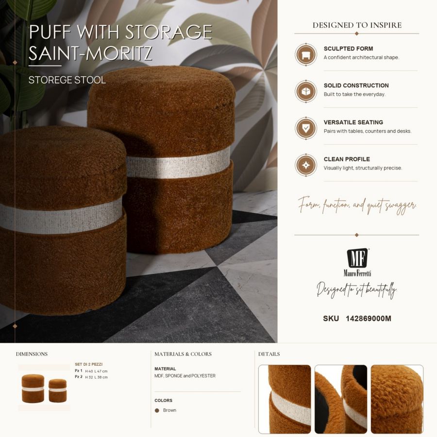 Puff c/contenitore saint-moritz marrone set 2 pz cm ø 40x47-32x38