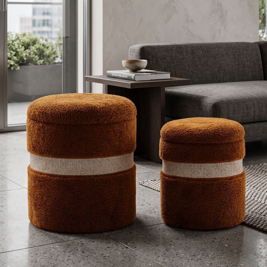 Puff c/contenitore saint-moritz marrone set 2 pz cm ø 40x47-32x38