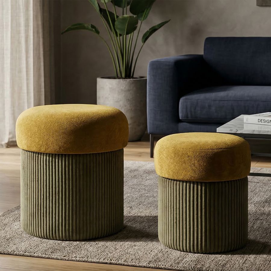 Puff c/contenitore aspen verde set 2 pz cm ø 42x44-35x37