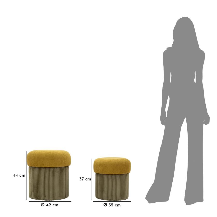 Puff c/contenitore aspen verde set 2 pz cm ø 42x44-35x37