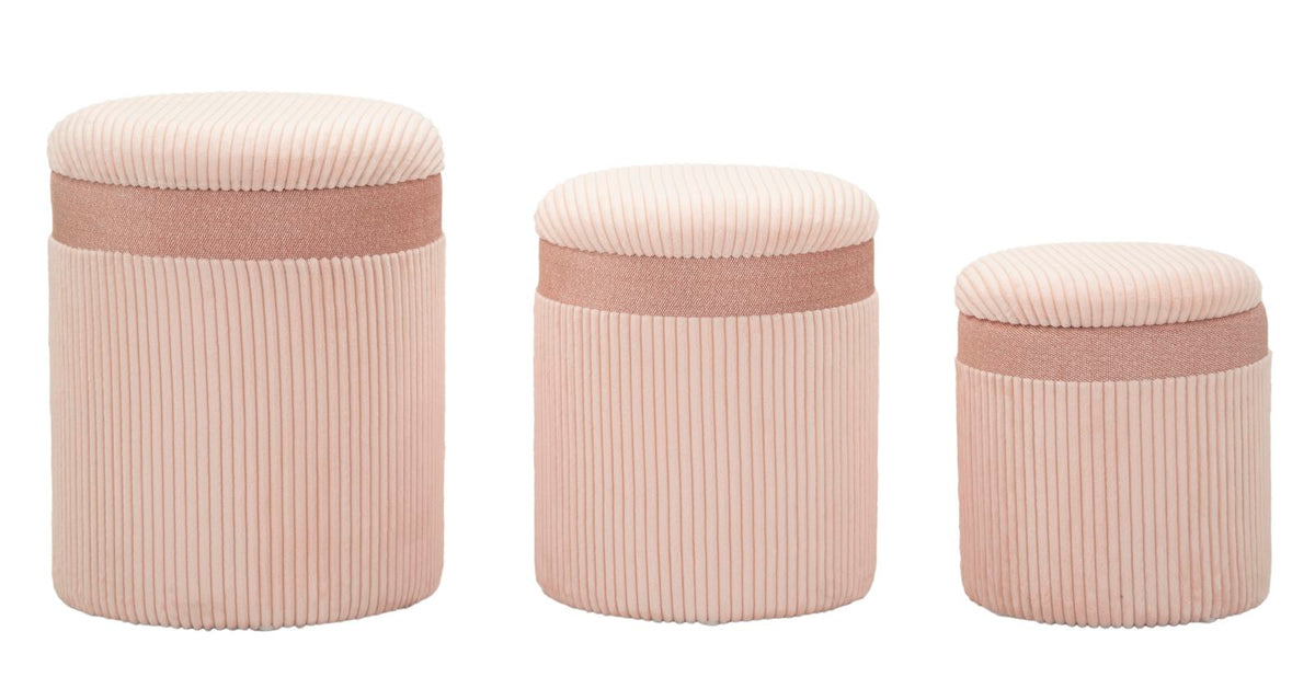 Puff c/contenitore cortina rosa set 3 pz cm ø 40,5x49,5-35x42-31x38