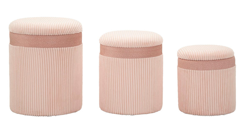 Puff c/contenitore cortina rosa set 3 pz cm ø 40,5x49,5-35x42-31x38