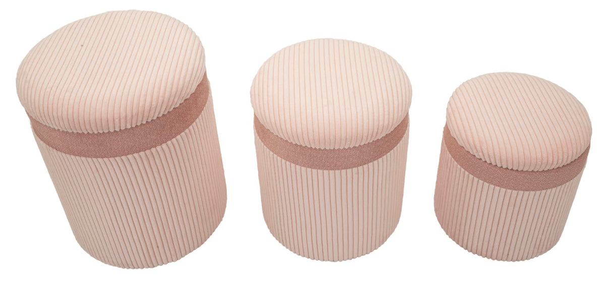 Puff c/contenitore cortina rosa set 3 pz cm ø 40,5x49,5-35x42-31x38