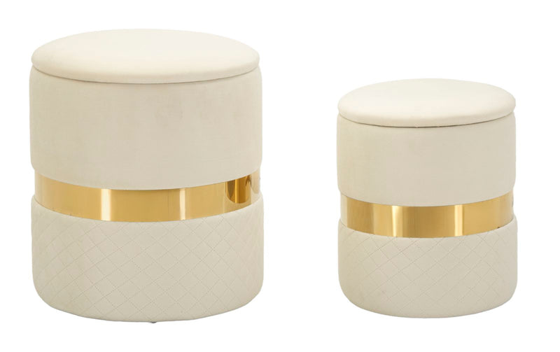 Puff c/contenitore sheffild crema set 2 pz cm ø 37x42-28x35