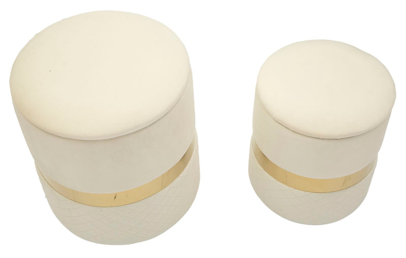 Puff c/contenitore sheffild crema set 2 pz cm ø 37x42-28x35
