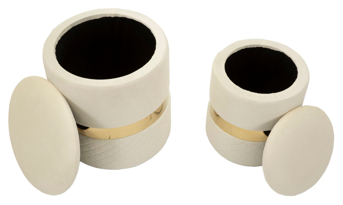Puff c/contenitore sheffild crema set 2 pz cm ø 37x42-28x35