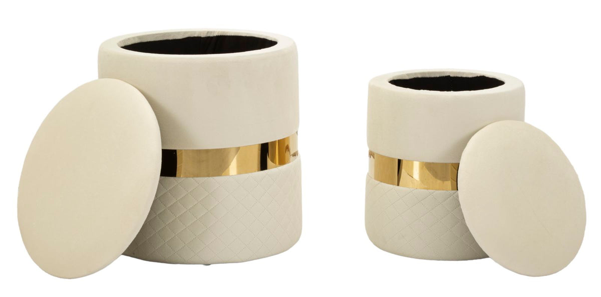 Puff c/contenitore sheffild crema set 2 pz cm ø 37x42-28x35