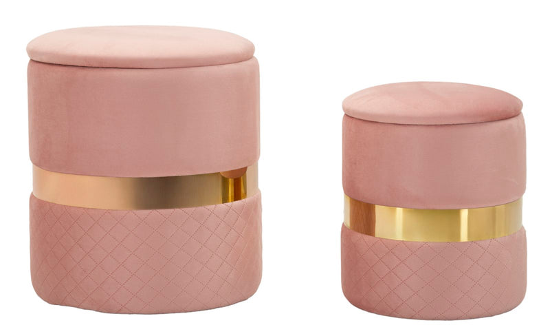 Puff c/contenitore sheffild rosa set 2 pz cm ø 37x42-28x35