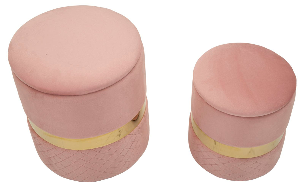 Puff c/contenitore sheffild rosa set 2 pz cm ø 37x42-28x35