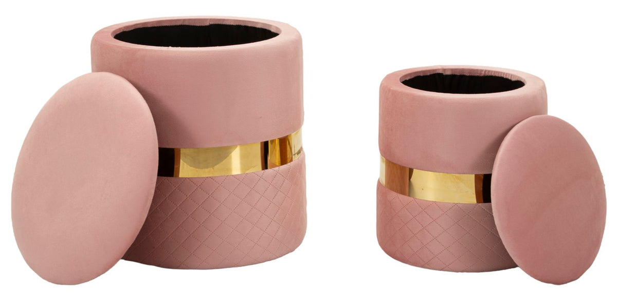 Puff c/contenitore sheffild rosa set 2 pz cm ø 37x42-28x35