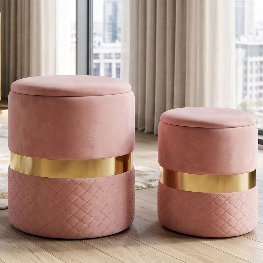Puff c/contenitore sheffild rosa set 2 pz cm ø 37x42-28x35