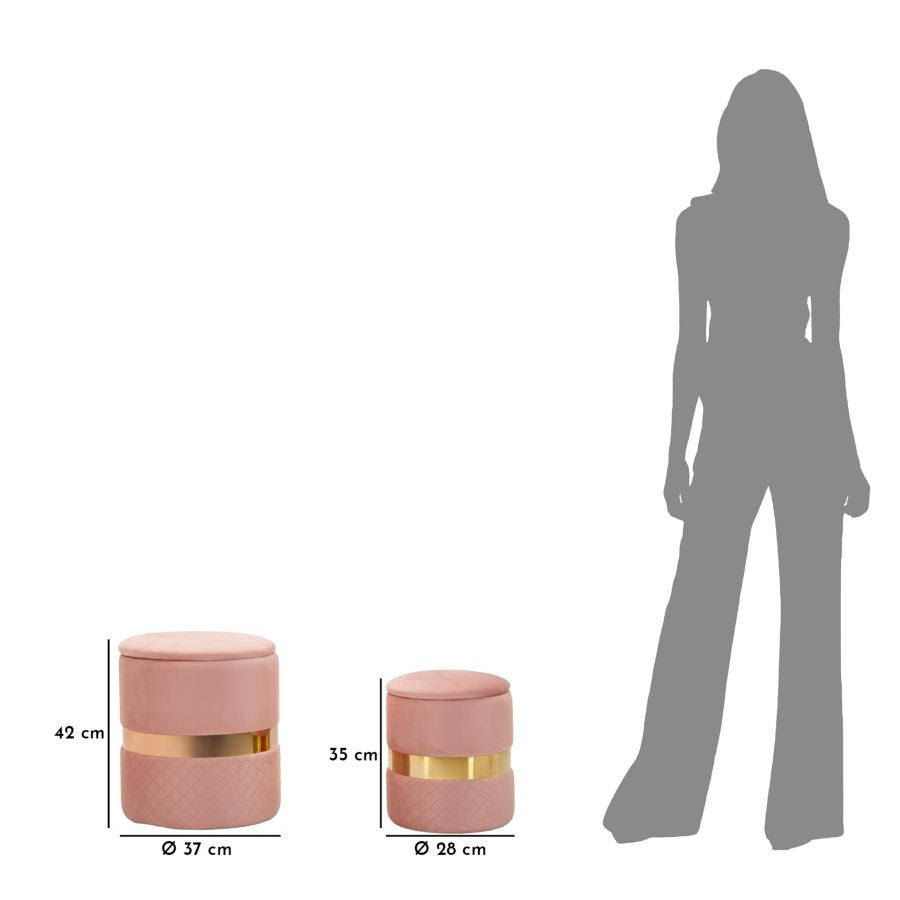 Puff c/contenitore sheffild rosa set 2 pz cm ø 37x42-28x35
