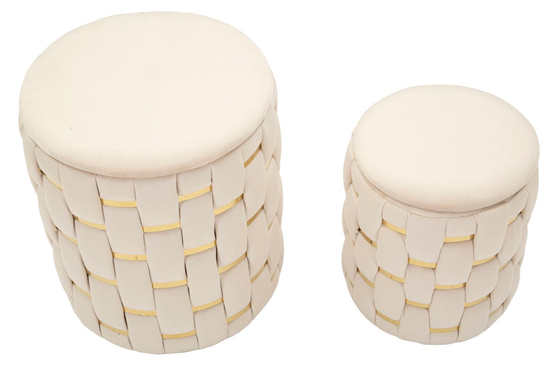 Puff c/contenitore shanty crema set 2 pz cm ø 37x42-28x35