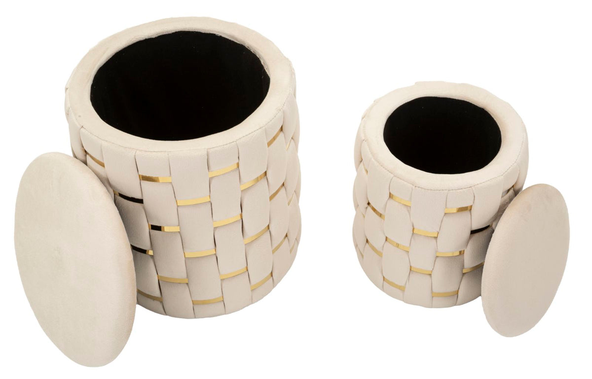 Puff c/contenitore shanty crema set 2 pz cm ø 37x42-28x35