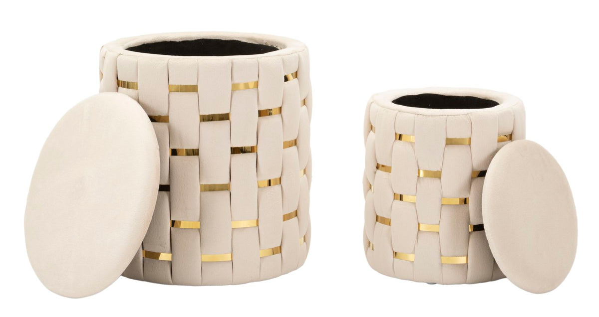 Puff c/contenitore shanty crema set 2 pz cm ø 37x42-28x35