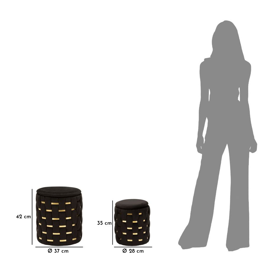 Puff c/contenitore shanty nero set 2 pz cm ø 37x42-28x35