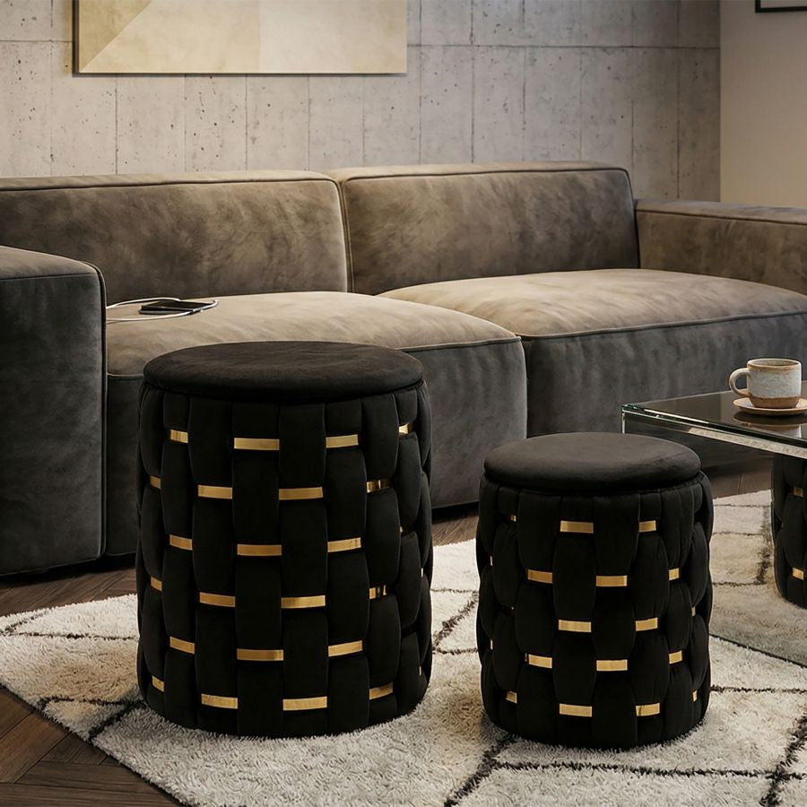 Puff c/contenitore shanty nero set 2 pz cm ø 37x42-28x35