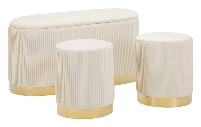Panca c/contenitore e sgabelli shopy crema set 3 pz cm 80x37x42-29x35