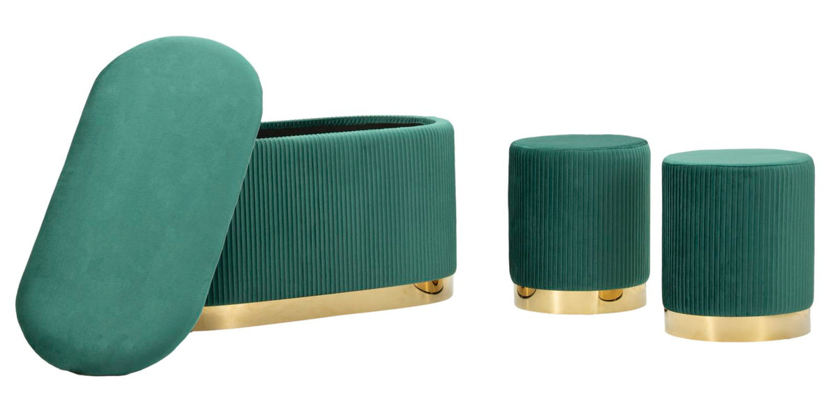 Panca c/contenitore e sgabelli shopy verde set 3 pz cm 80x37x42-29x35