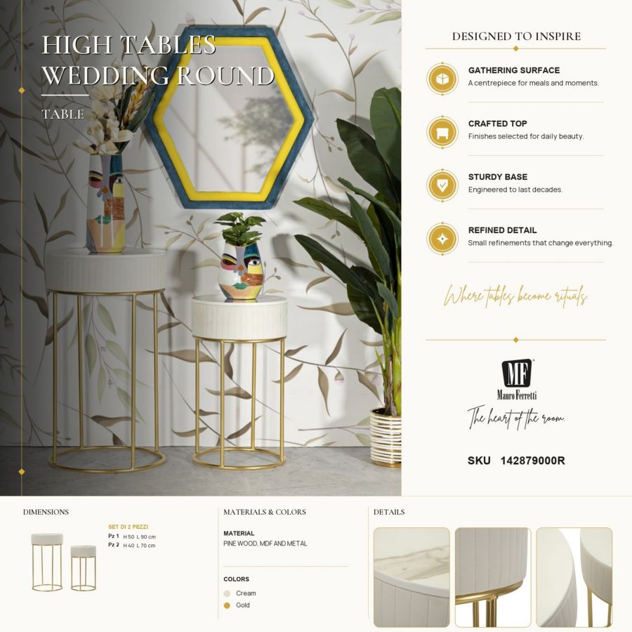 Tavolinetti alti wedding rotondi set 2 pz cm ø 50x90-40x70