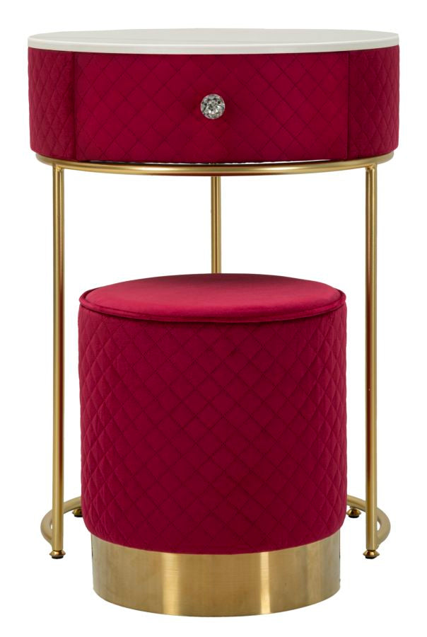 Comodino/toletta c/puff vellit rosso cm ø 52x70 - ø 36x39