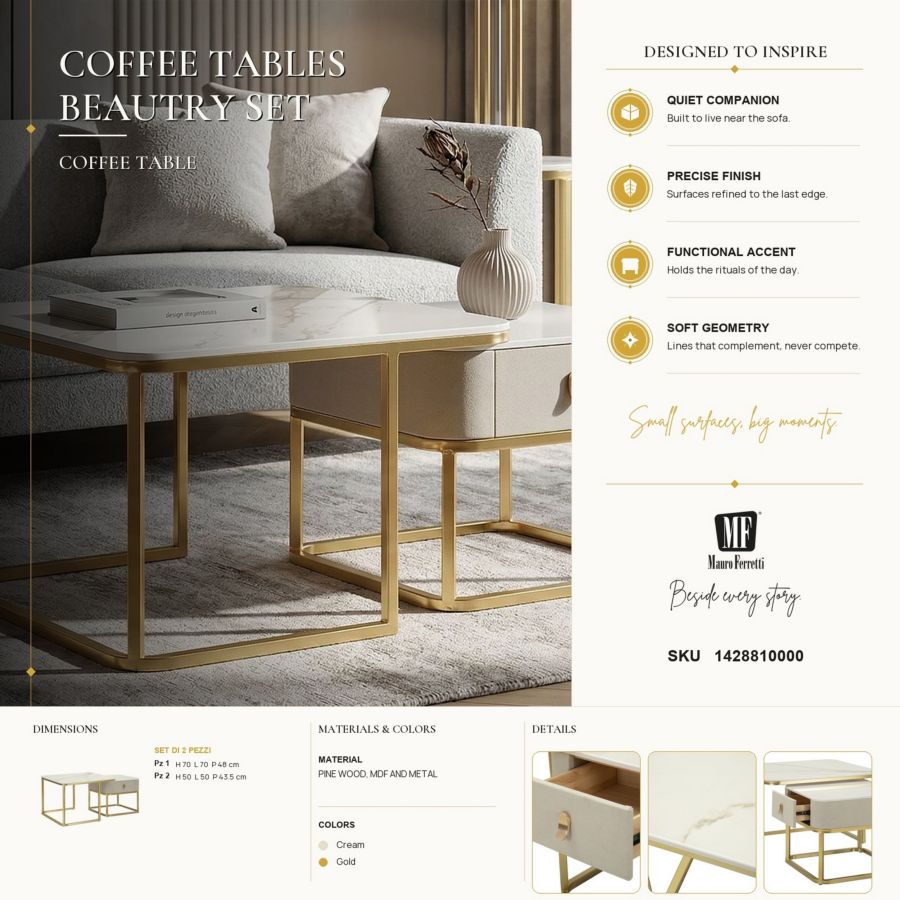 Tavoli da caffe' beauty coppia cm 70x70x48-50x50x43,5