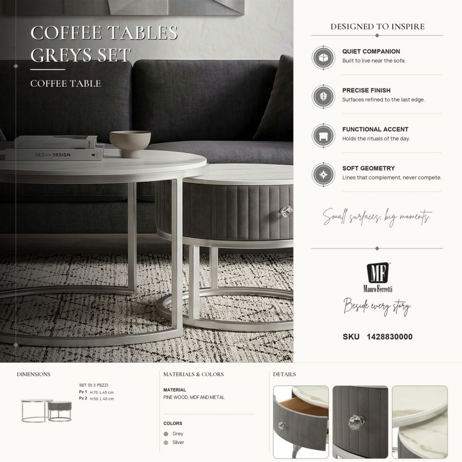 Tavoli da caffe' greys coppia cm ø 70x45-50x40