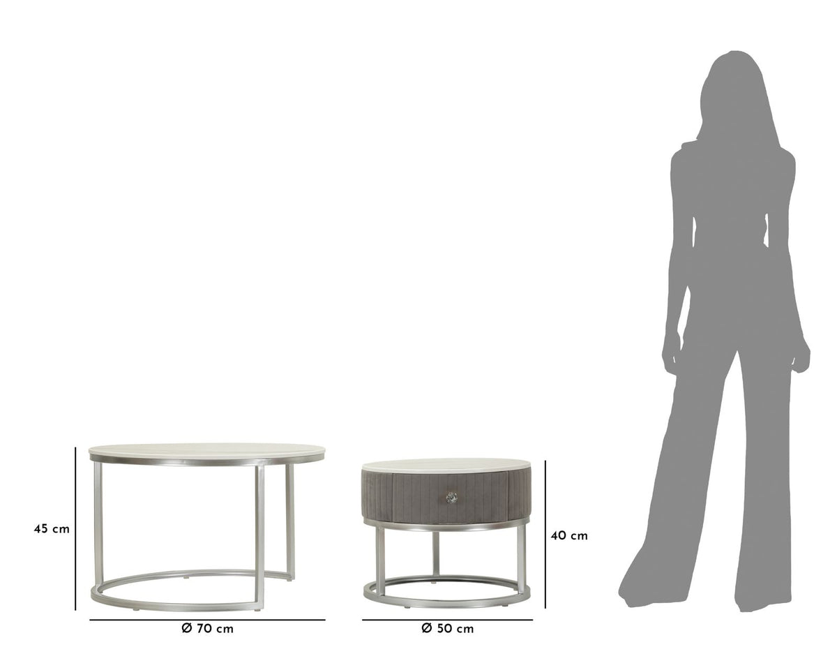 Tavoli da caffe' greys coppia cm ø 70x45-50x40
