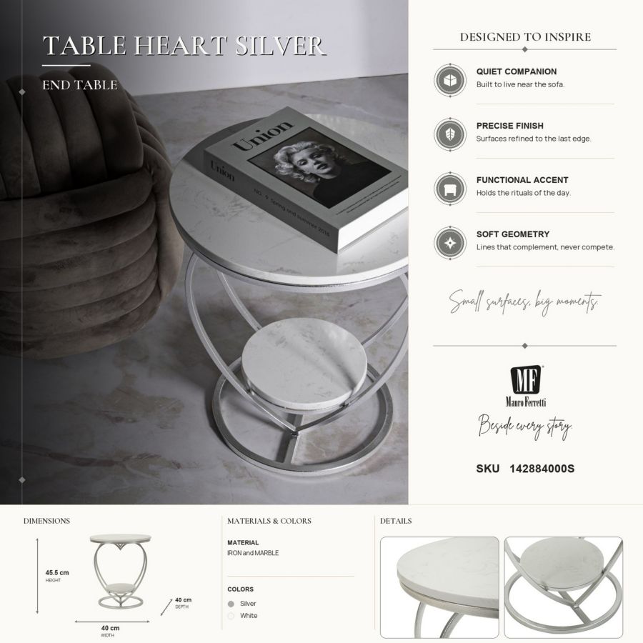 Tavolinetto heart argento cm ø 40x45,5