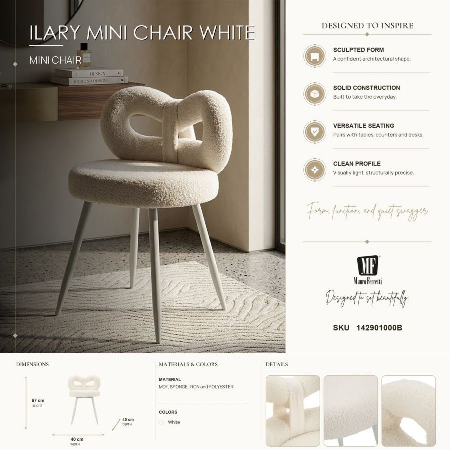 Mauro Ferretti Sedia Mini Ilary Bianca Ø 40 x 67 cm (altezza Seduta 46)