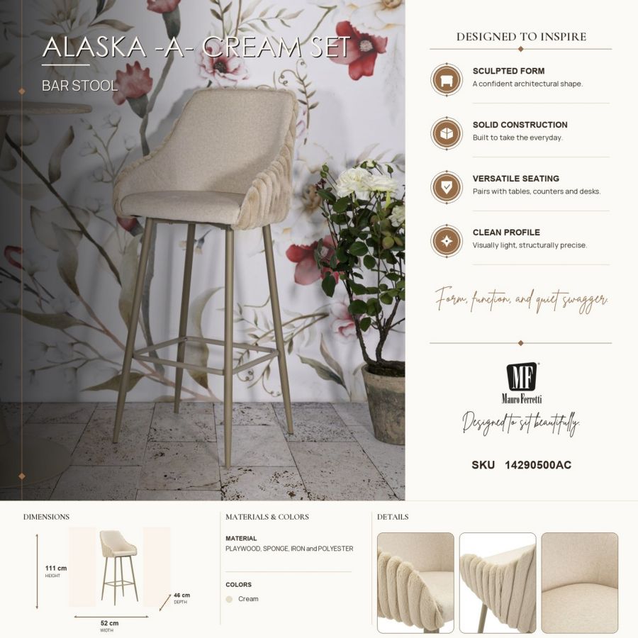 Sgabello bar alaska -a- crema set 2 pz cm 52x46x111 (altezza seduta cm 78)
