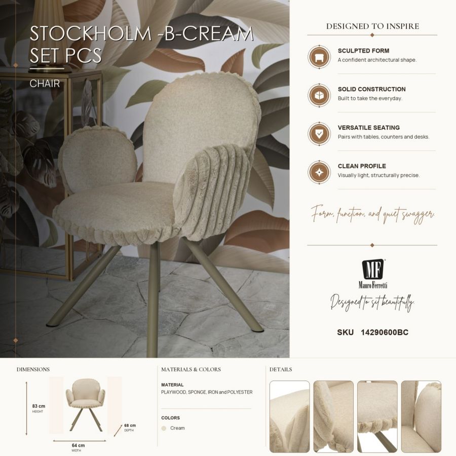 Sedia stoccolma -b-crema set 2 pz cm 64x68x83 (altezza seduta cm 45)