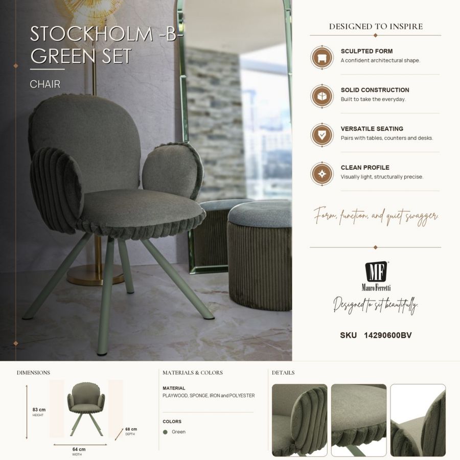 Mauro Ferretti Sedia Stoccolma -b- Verde Set 2 pz 64 x 68 x 83 cm (altezza Seduta 45)