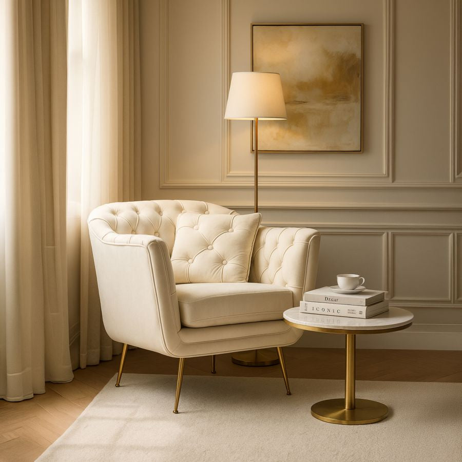 Mauro Ferretti Poltrona Budapest Crema con Cuscino 88 x 83 x 91 cm